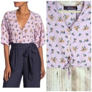 Code X Mode Lavender Floral Zipper Tie Front Top